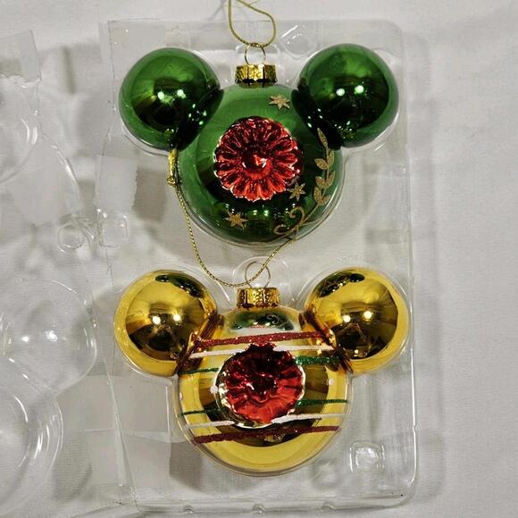 Disney Other - Disney Parks Mickey Mouse Ear Icon Indent Retro Glass Christmas Tree Ornament